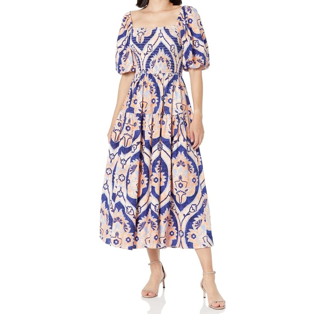Moon River Women's Square Neck Puff Shirred Dress XS NWT
